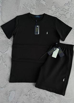 Костюм мужской спортивный polo ralph laurent летний комплект футболка и шорты черный, костюм на лето поло мужской m