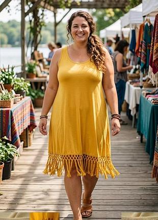 Яркое желтое платье-майка shein curve большого размера (2xl) с бахромой