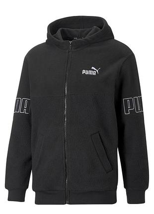 Толстовка мужская puma power full-zip mens 670826 01 (черная, теплая, флис, спортивная, бренд пума) l (52-54)