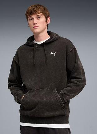 Худи мужское puma essentials elevated relaxed wash hoodie men 688049 01 (черный, хлопок, теплая, флис, спортивная, бренд пума) xxl (60-62)
