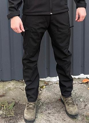 Тактичні теплі штани softshell 3xl чорні чоловічі утеплені військові штани для активного відпочинку ve-33