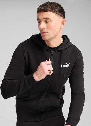 Худи мужское puma ess 2 colour full-zip hoodie 684721 01 (черная, хлопок, кофта, зипка, спортивная, лого пума)