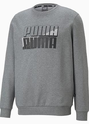 Толстовка мужская puma power logo crew neck sweatshirt​​​​​​ 849791 03 (серый, хлопок, флис, спортивная, пума) xxl (60-62)