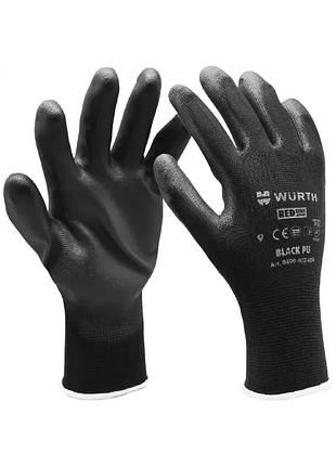 Перчатки захисні wurth black pu, розмір 7 (0899402407) (0899402407)