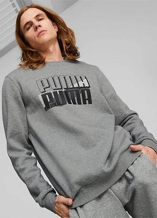 Толстовка мужская puma power logo crew neck sweatshirt​​​​​​ 849791 03 (серый, хлопок, флис, спортивная, пума)