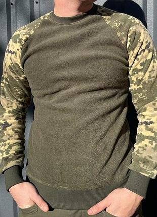 Тактический флисовый свитер мужской 5xl оливковый пиксельный для военных и активного отдыха утепленный к ve-33