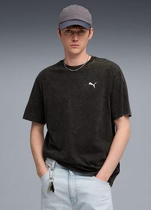 Футболка спортивная мужская puma ess elevated relaxed wash tee 688048 01 (черный, хлопок, повседневная, бренд пума) l (52-54)