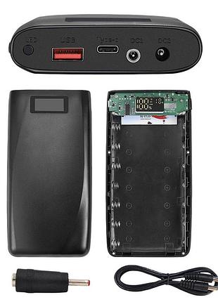 Diy корпус power bank 18650 для 7 аккумуляторов с дисплеем usb type-c и dc 5-12v без батарей черный