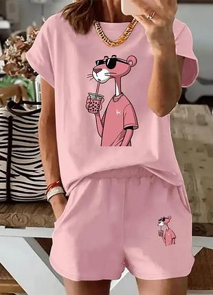 Костюм женский футболка с шортами розовый 50/52