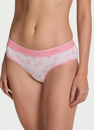 Женские трусики victoria's secret (329425482367) logo cotton hiphugger xl белые (принт бабочки)