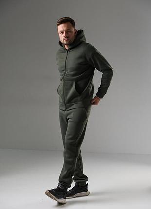 Чоловічий спортивний костюм на флісі, теплий на замку olive