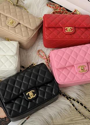 Женская сумка mini lambskin coco charms rectangular classic flap bag в цветах розовая, брендовая сумка, кросс боди 3
