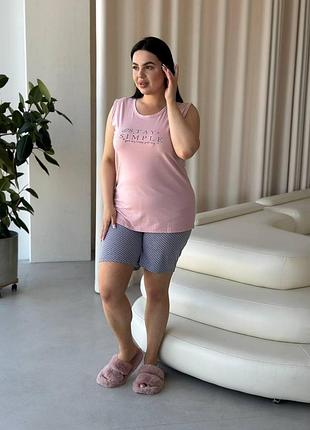 Жіночий домашній костюм шорти та футболка з бавовни. розміри: 2xl, 3xl, 4xl рожевий, 3xl