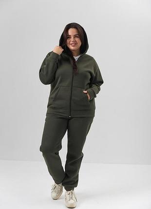 Женский спортивный костюм на флисе, теплый на замке olive 4xl