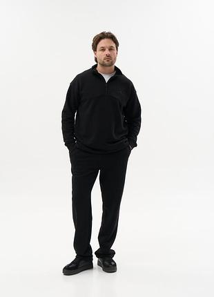 Мужской спортивный костюм черный even half zip (премиум трехнитка, хлопок) l