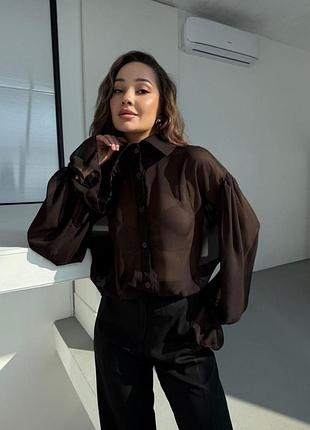 Женская блуза оверсайз, шифон шоколад