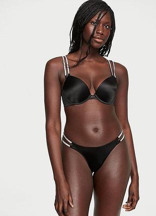 Комплект белья (лиф+трусики стринги) со стразами victoria's secret (2133866495132) double shine strap 80d/l черный