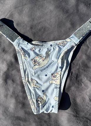 Трусики жіночі зі стразами блакитні синаморолл хеллоу кітті victoria secret hello kitty s/m
