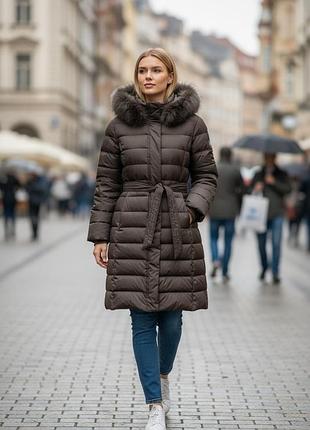 Пальто женское пуховое зимнее хаки elisabetta franchi 8407*91 размер m