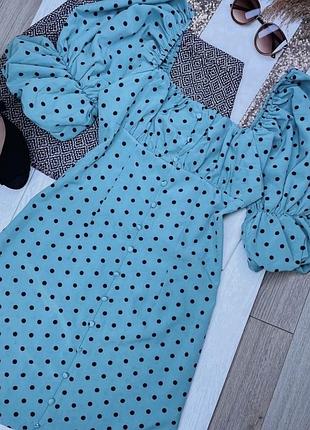 Коротка сукня missguided m святкове плаття трапеція приталена сукня з об’ємними рукавами плаття в горох літня сукня