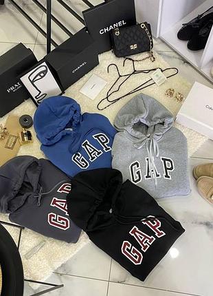 Жіноче худі gap оверсайз на флісі, тепла толстовка гап з капюшоном тринитка (мод. 1475) графит