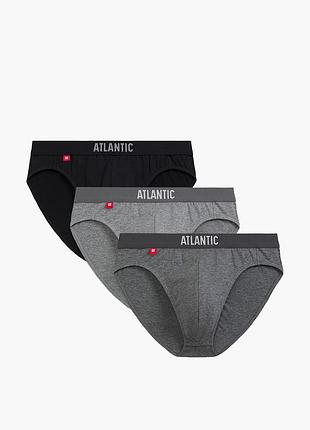 Набор трусов-брифов средней посадки мужских хлопковых atlantic 3mp-094 3 шт черный/серый меланж
