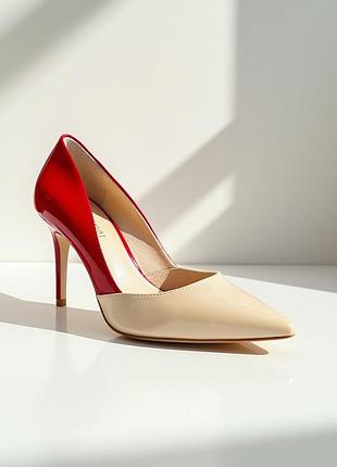 Жіночі шкіряні туфлі на шпильці seven 1582 red - beige