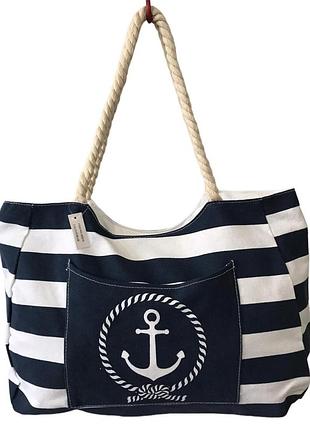 Сумка пляжна шопер літня жіноча тканинна на блискавці h2310 з біло-синіми смужками