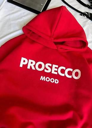 Женская толстовка с капюшоном цвет красный принт prosseco mood oversize 48/52