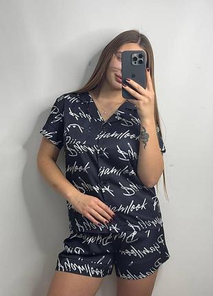 Пижама женская из сатина с шортами и рубашкой pijamlook xl-2xl