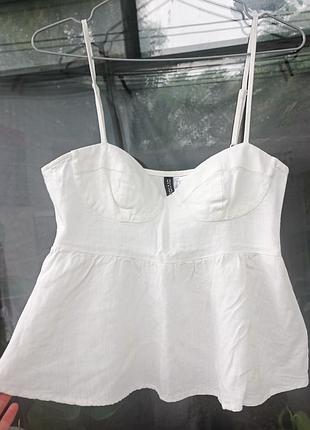 Топ блуза с баской молочная лен и вискоза h&amp;m