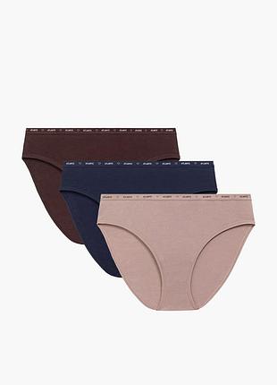 Женские хлопковые спортивные трусы atlantic 3clp-010 high leg с высокой посадкой коричневый/темно-бежевый/темно-синий