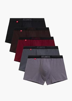 Комплект чоловічих боксерів спортивного крою низької посадки atlantic 5smh-004 5-пак чорний/коричневий/каберне/сірий l