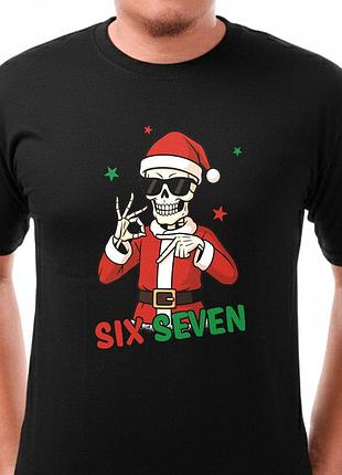 Футболка з принтом «скелет у шапці санти: six seven», бавовна, чоловічий, xs
