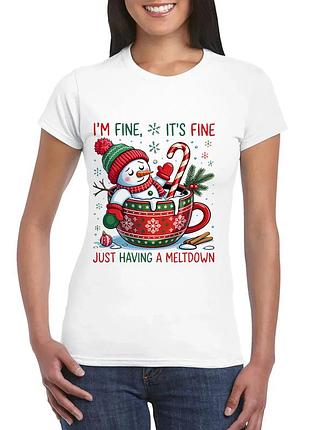 Футболка с принтом «i'm fine, it's fine: праздничный мелтдаун», хлопок, женский, xs