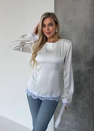 Жіноча блуза з мереживом молочний, 46/48