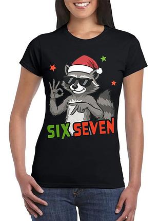 Футболка з принтом "єнот six seven", бавовна, жіноча s