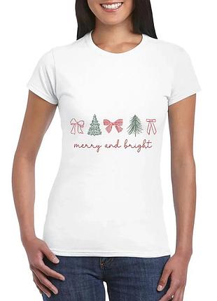 Футболка с принтом merry and bright: скандинавский стиль, хлопок, женский. xxl