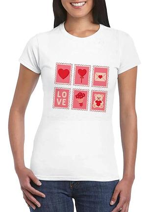 Футболка з принтом жіноча «love stamps: романтична пошта», бавовна