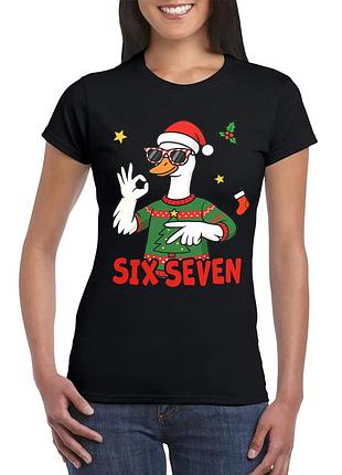 Футболка с принтом «гусак six seven: новогодний стиль», хлопок, женский, xs