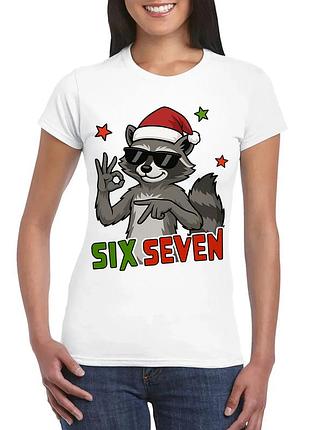 Футболка з принтом "єнот six seven", бавовна, жіноча l