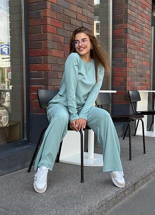 Жіночий костюм штани з широкими штанами оливовий m/l