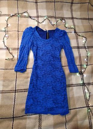 Шикарне синє гіпюрову сукню на спошной блискавки на спинці