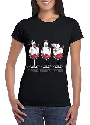 Футболка с принтом «drink drank drunk: праздничное настроение», хлопок, женский, xs