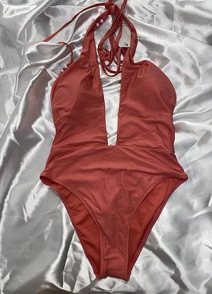 Купальник суцільний із глибоким декольте від hunkemoller sicily wrap sunkist coral