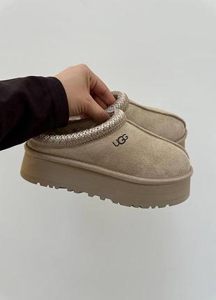 Женские бежевые замшевые угги ugg tasman platform beige х угг тасмен 38