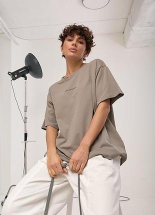Однотонна футболка з написом вільного фасону - сірий цвет, one size (є розміри)