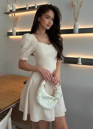 Молодежное коктейльное платье с коротким рукавом, молочно-белое xs