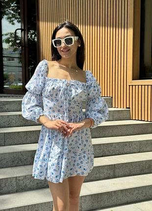 Женское софтовое платье на пуговицах с длинным рукавом белый цветочный принт m-l