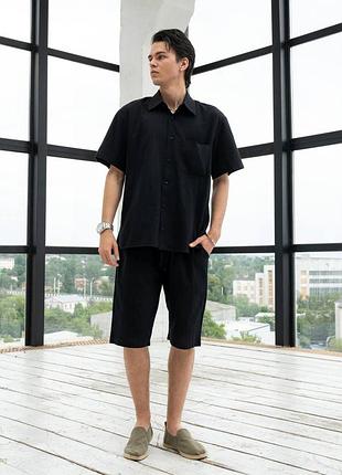 Костюм мужской рубашка шорты батист жатка черный s, m, l, xl, 2xl